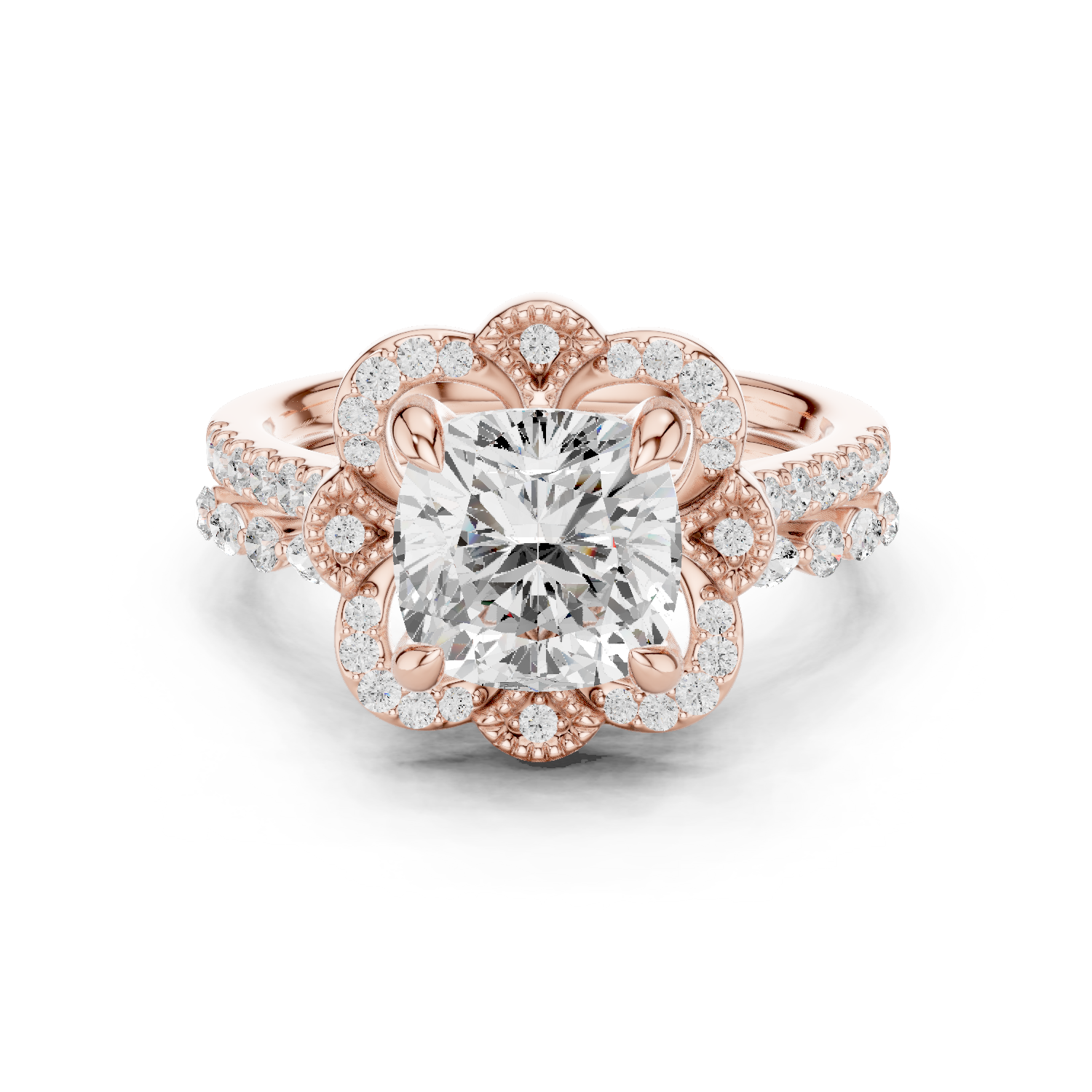 Gold Ring, Cushion center stone, Rose Gold