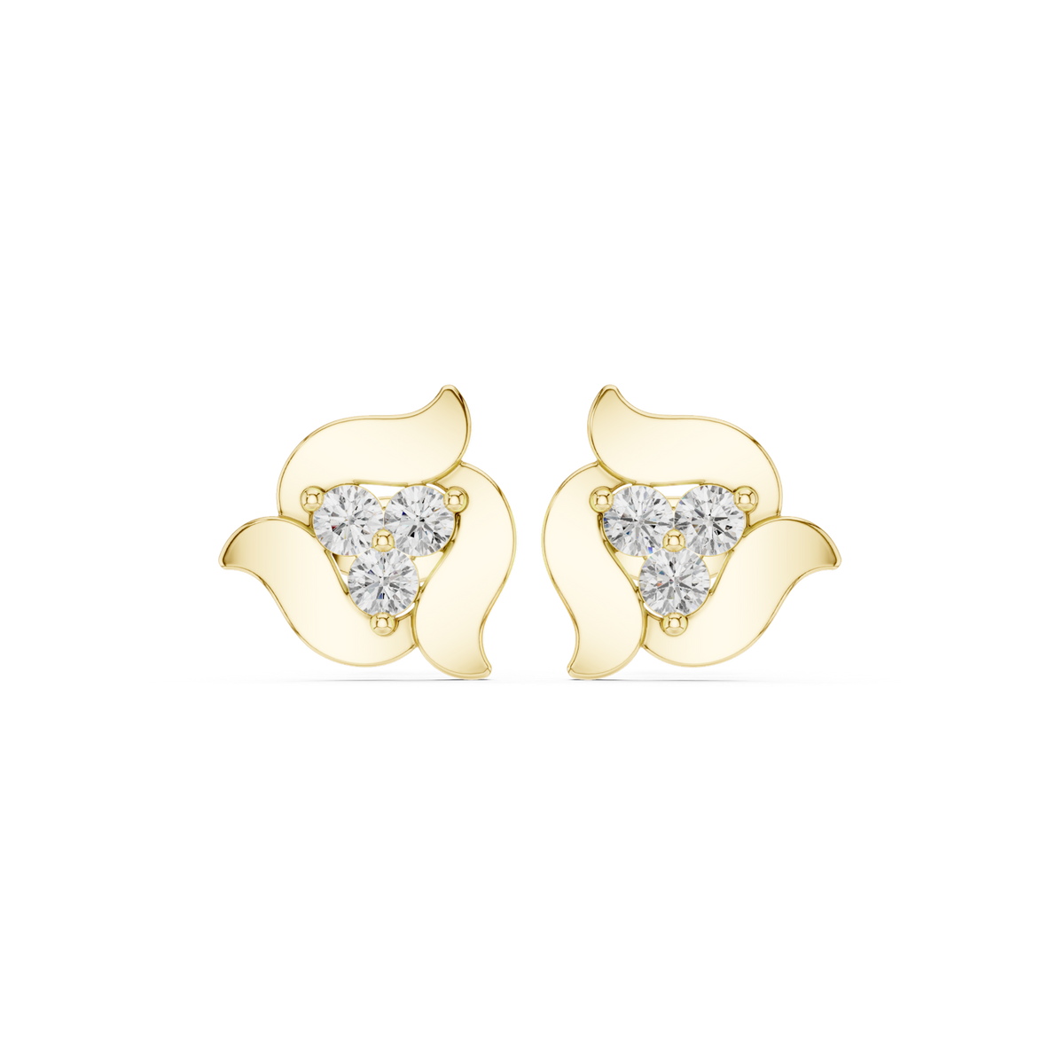 14K Solid Gold Lab Diamond Cluster Earrings, Yellow Gold