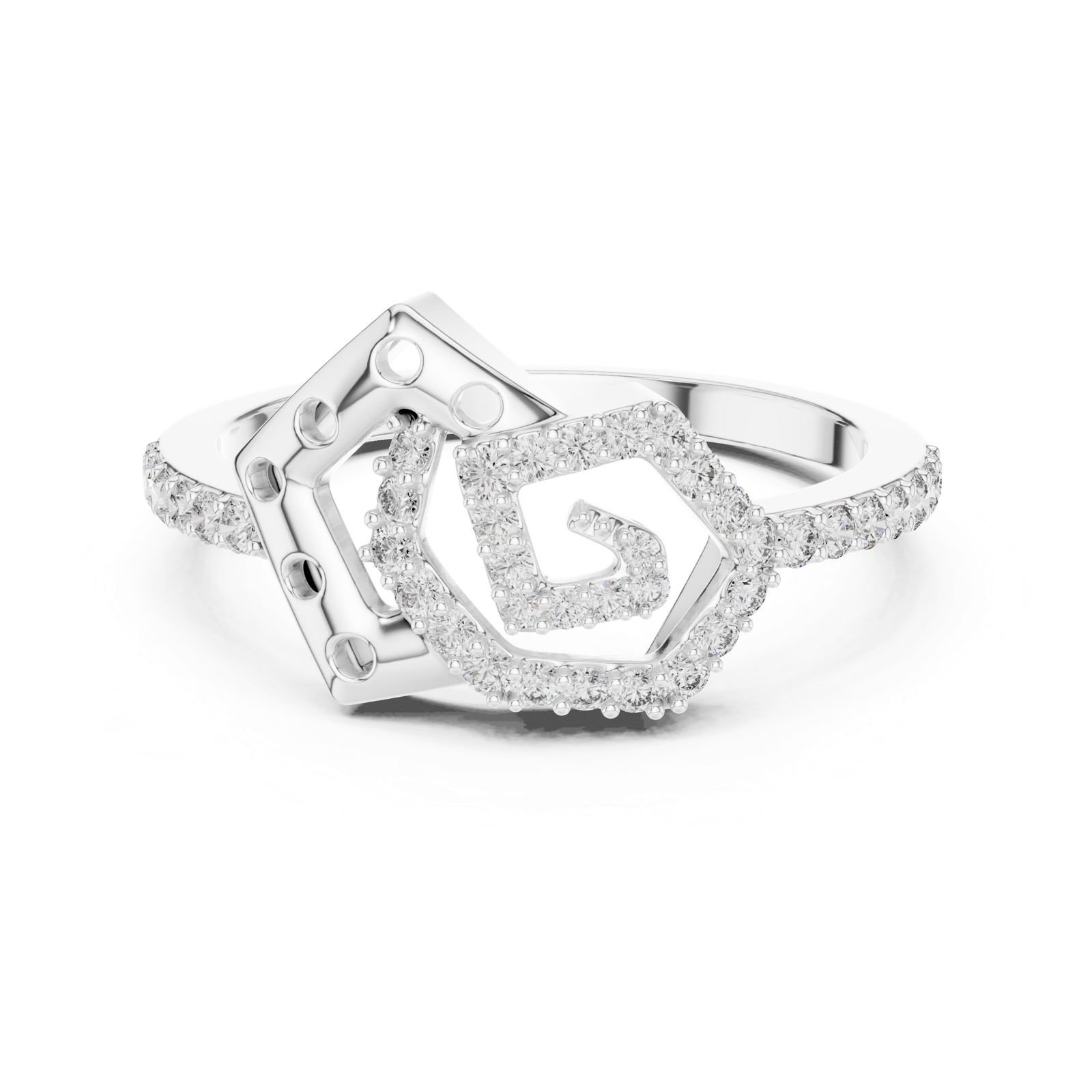 Gold Ring LR-01 (55), White Gold, view 4
