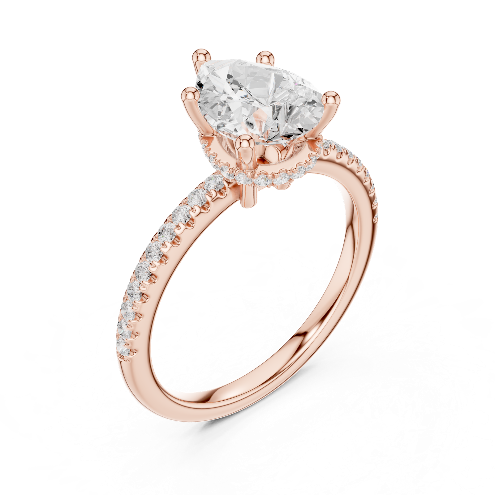 Gold Ring DDLR-177, Pear center stone, Rose Gold, view 2