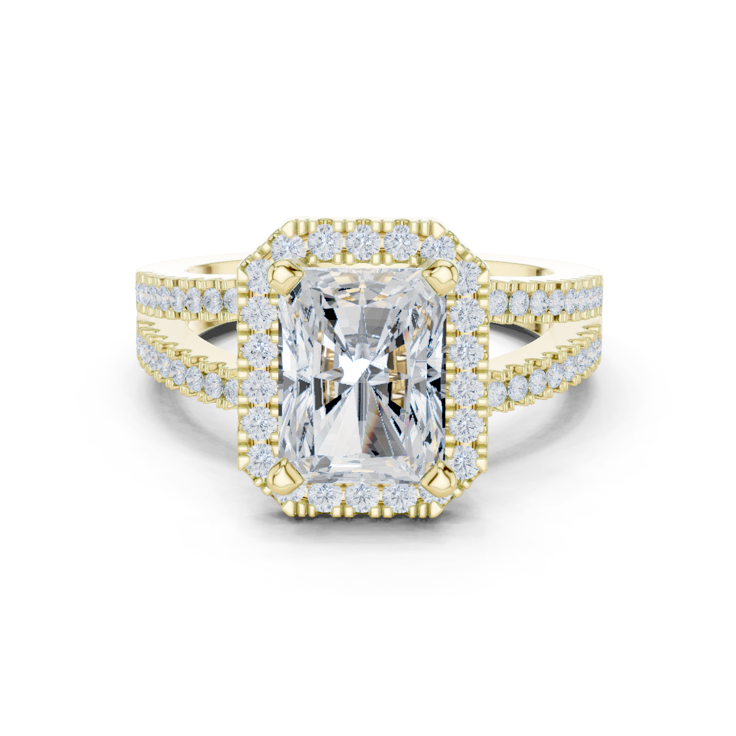 Gold Ring DDLR-350, Radiant center stone, Yellow Gold