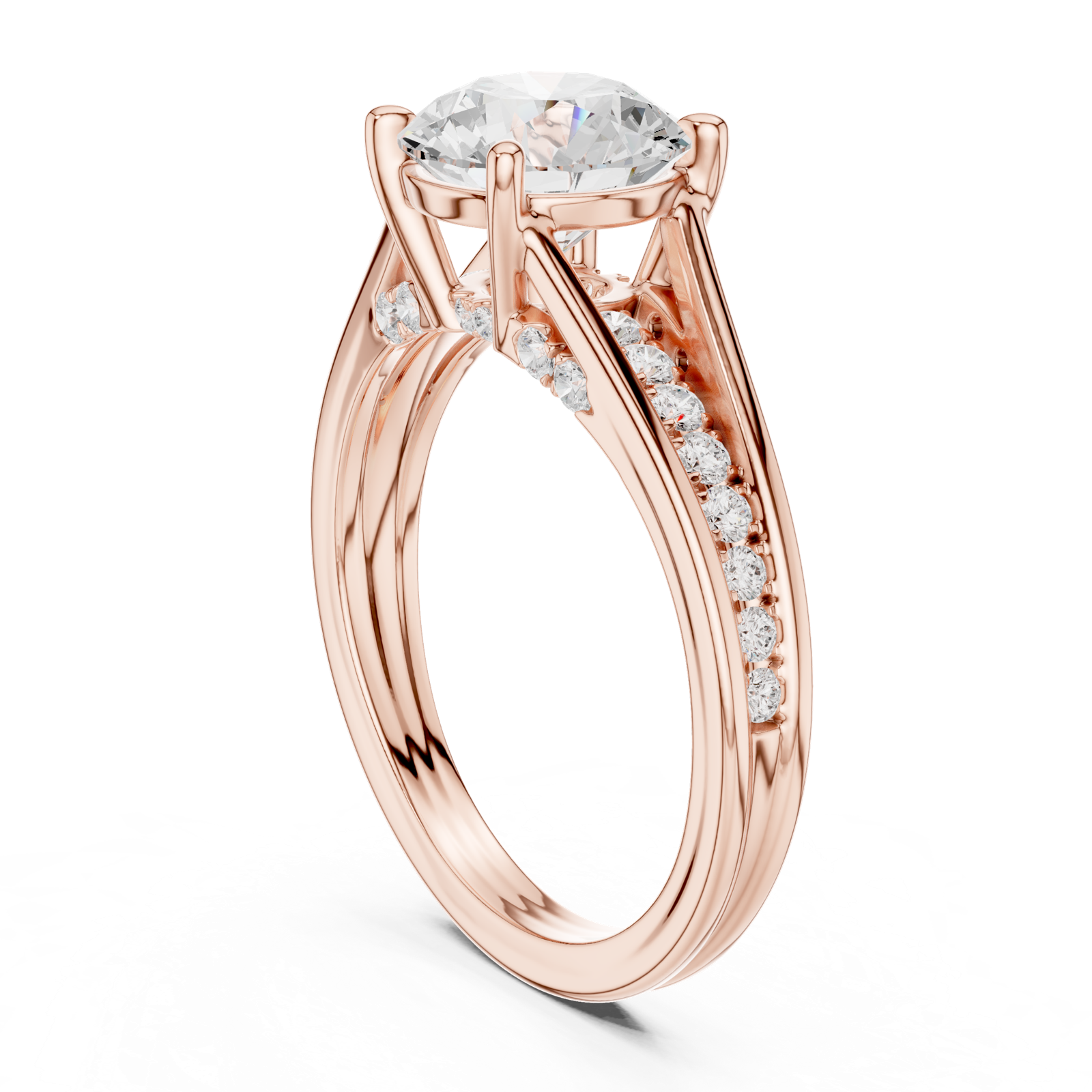 Gold Ring DDLR-253, Round center stone, Rose Gold, view 1
