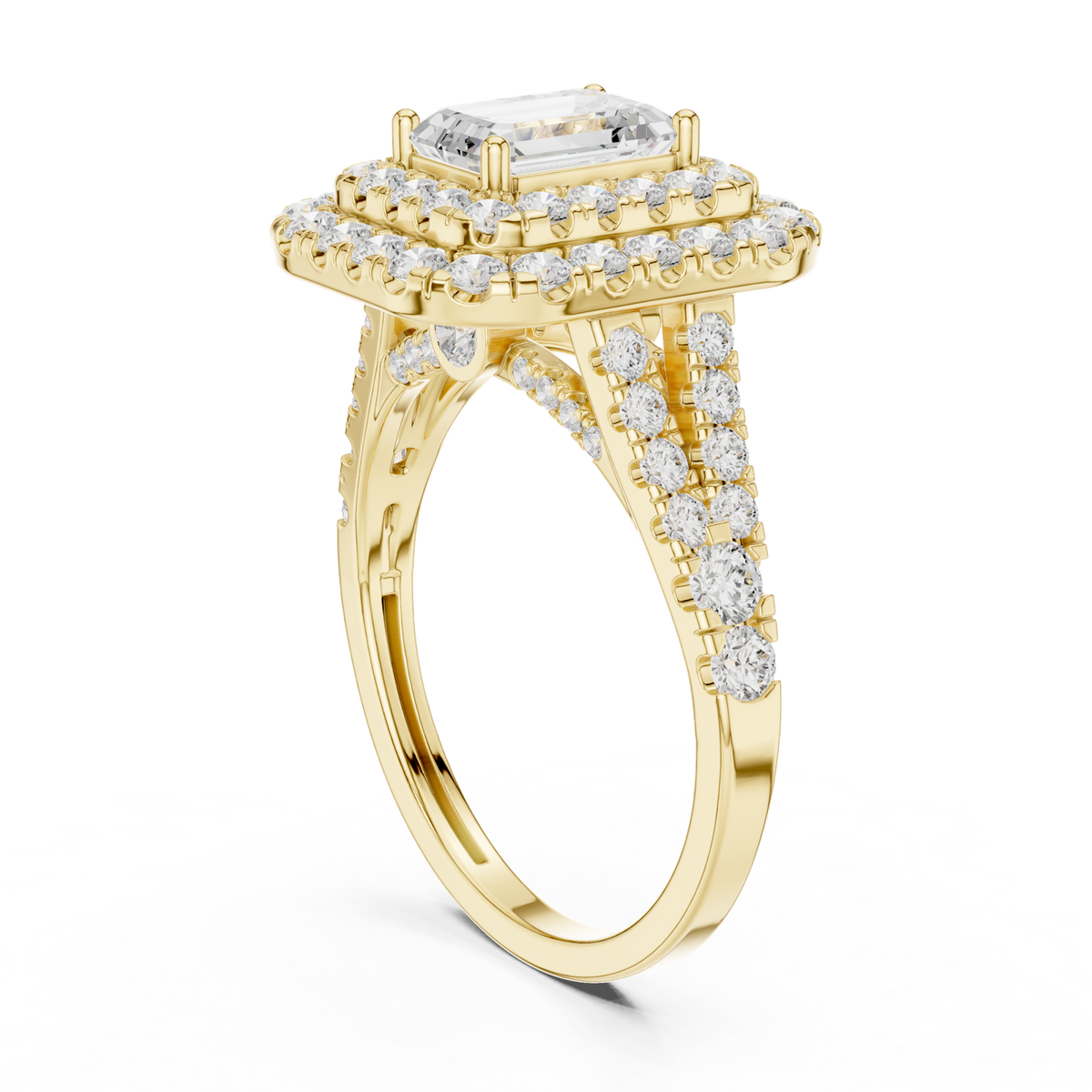 14K Solid Gold Lab Diamond Halo Ring, Yellow Gold, view 1