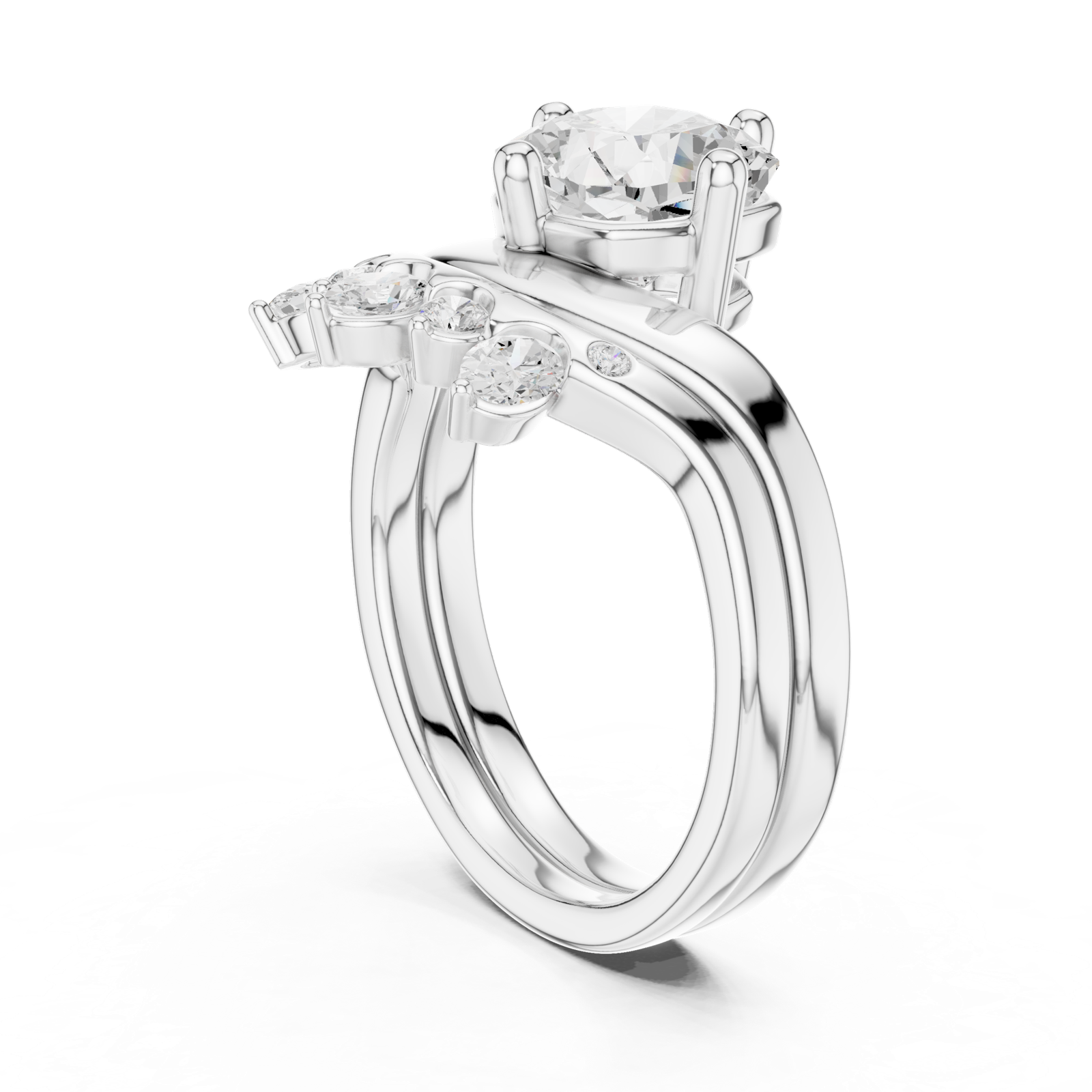 Gold Ring DDLR-444, Cushion center stone, White Gold, view 1