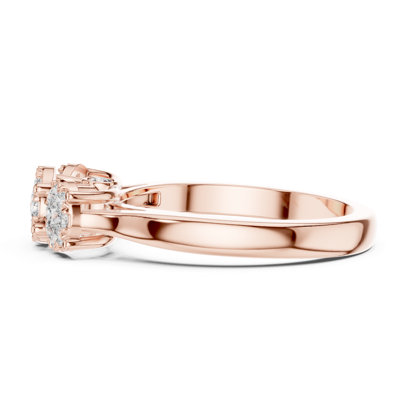 14K Solid Gold Lab Diamond Three-Stone Ring, Rose Gold, view 3