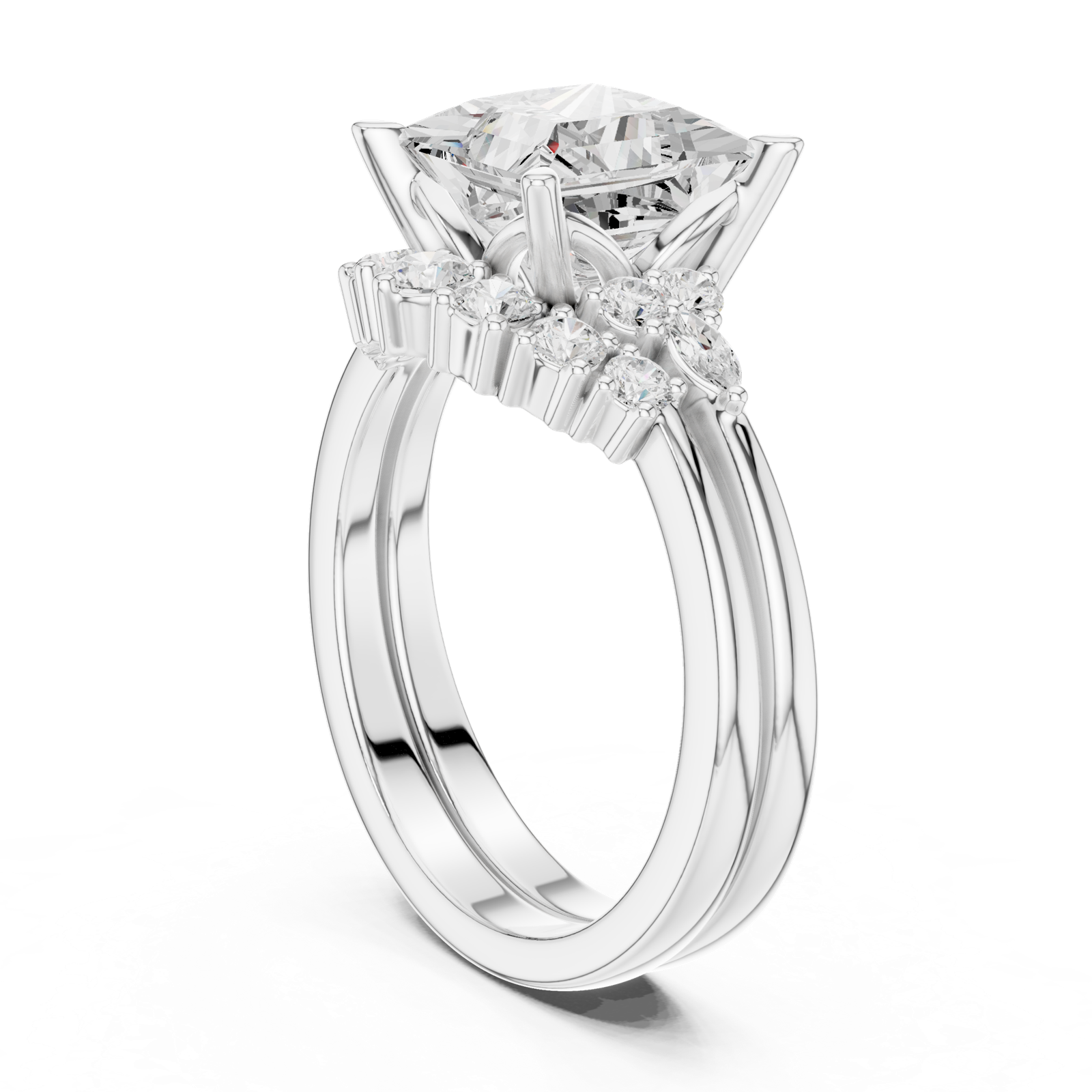 Gold Ring DDLR-440, Princess center stone, White Gold, view 1