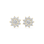 14K Solid Gold Lab Diamond Flower Cluster Earrings, Yellow Gold