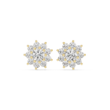 14K Solid Gold Lab Diamond Flower Cluster Earrings, Yellow Gold