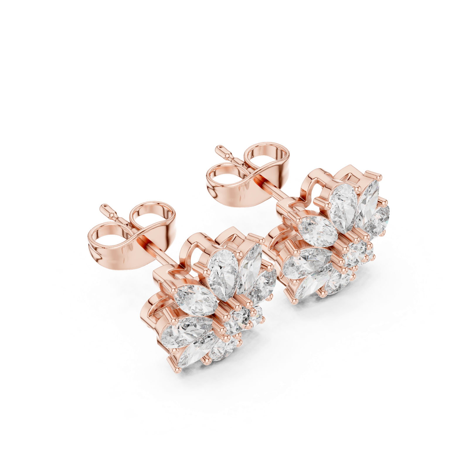 14K Solid Gold Lab Diamond Flower Cluster Earrings, Rose Gold, view 2