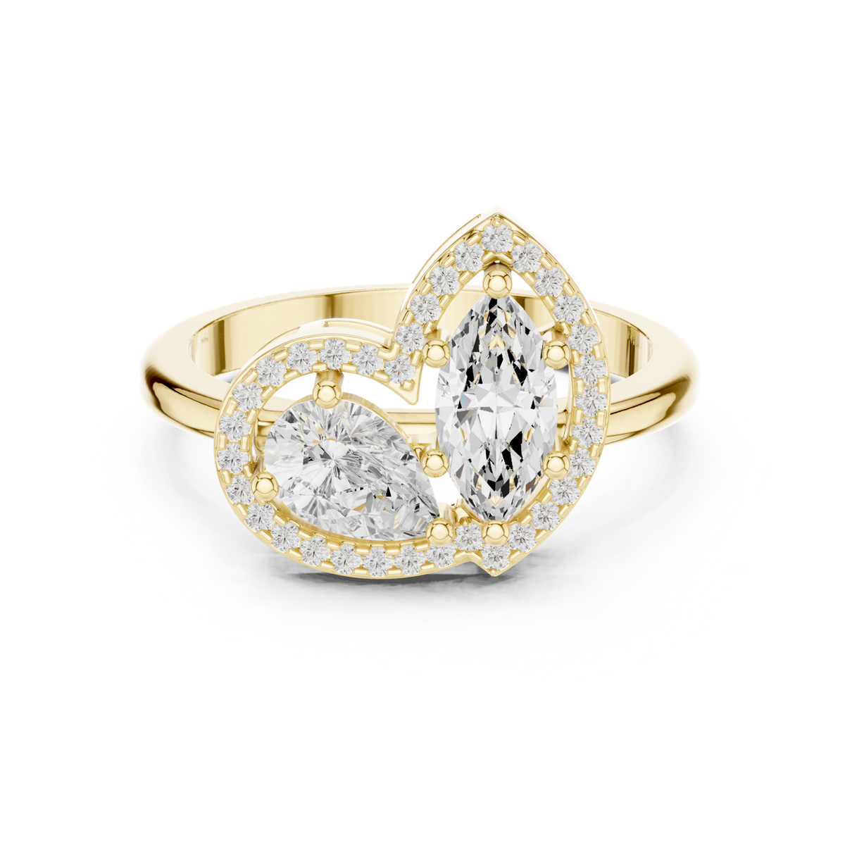 14K Solid Gold Lab Diamond Heart Cluster Ring, Yellow Gold