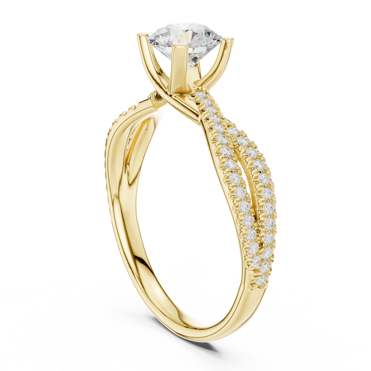 14K Solid Gold Lab Diamond Crossover Ring, Yellow Gold, view 1