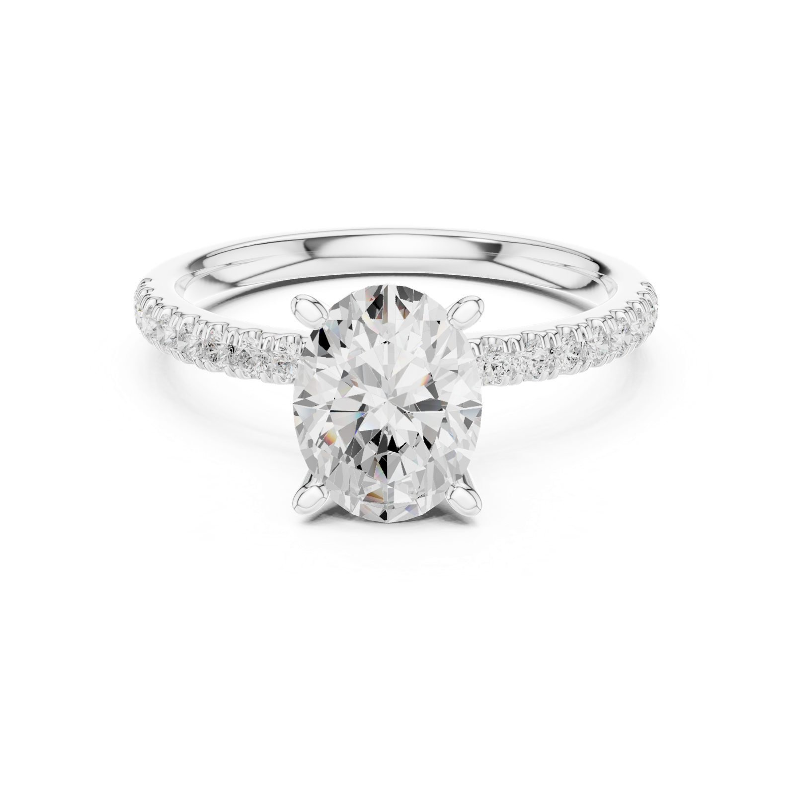 Gold Ring DDLR-256, Oval center stone, White Gold, view 4