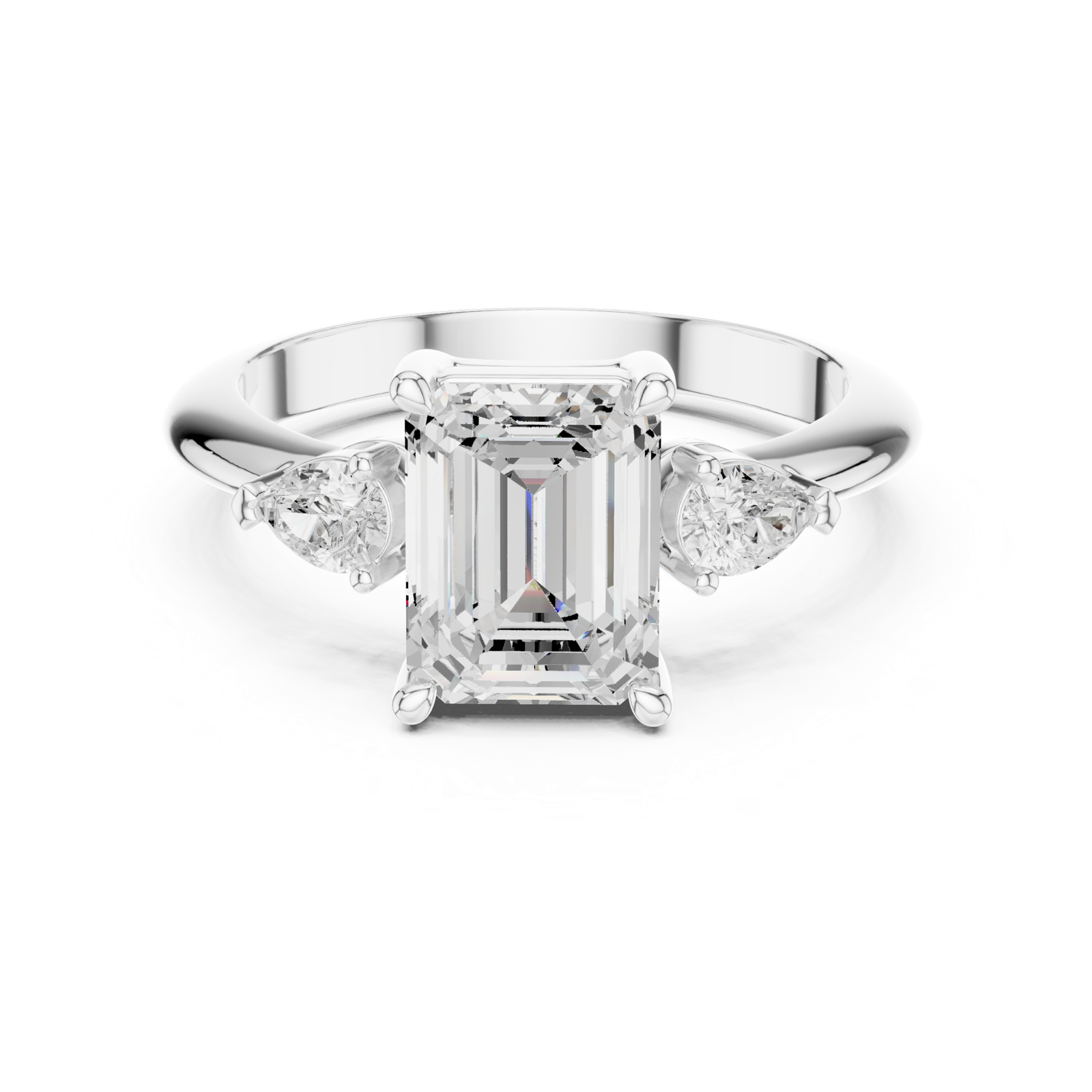 Gold Jewelry, Emerald center stone, White Gold, view 4