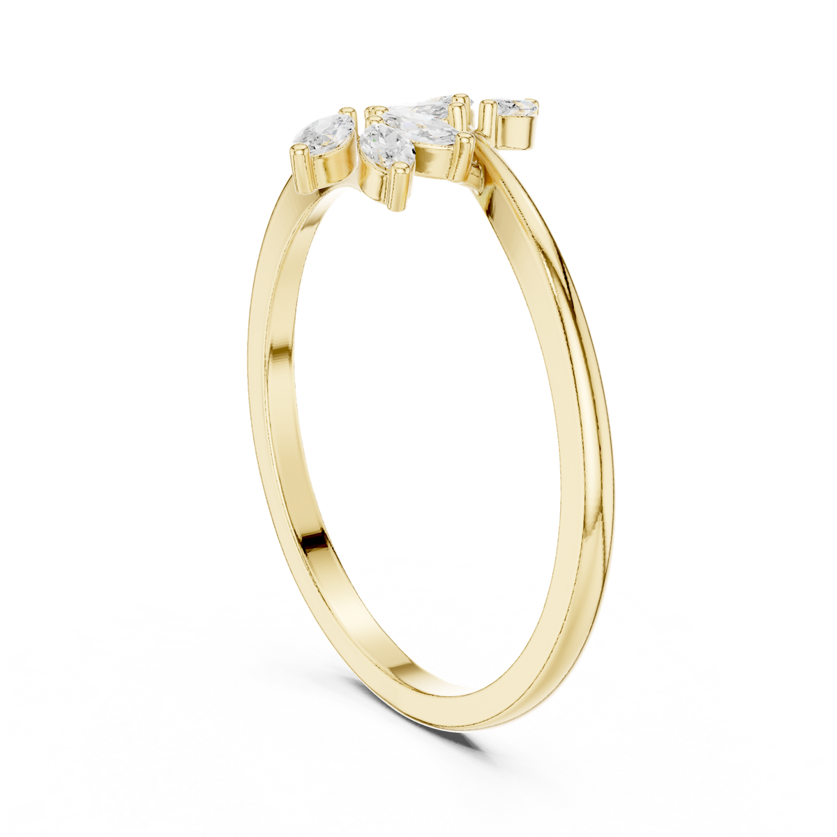 14K Solid Gold Lab Diamond Leaf Cluster Ring, Yellow Gold, view 1