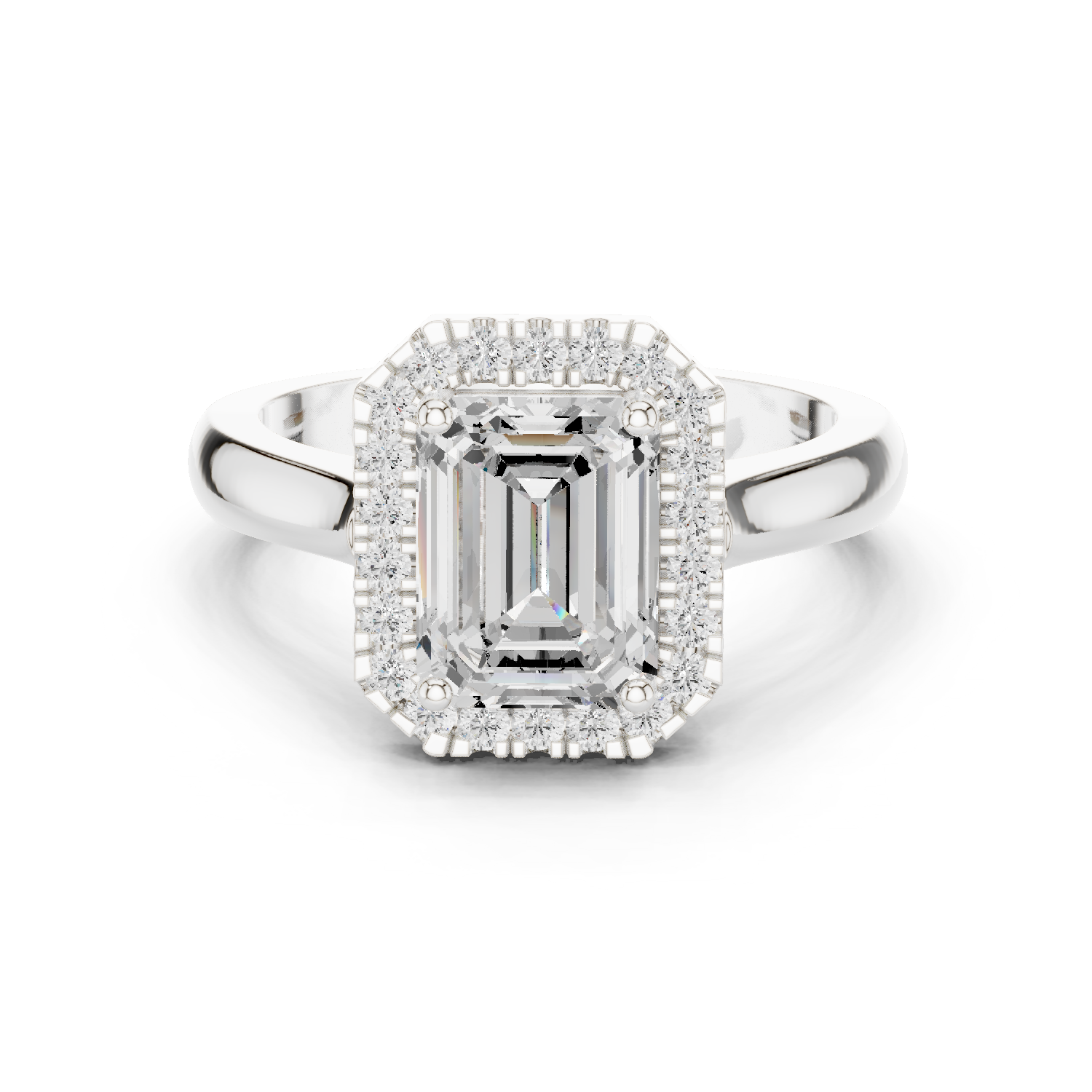 Gold Ring DDLR-338, Emerald center stone, White Gold