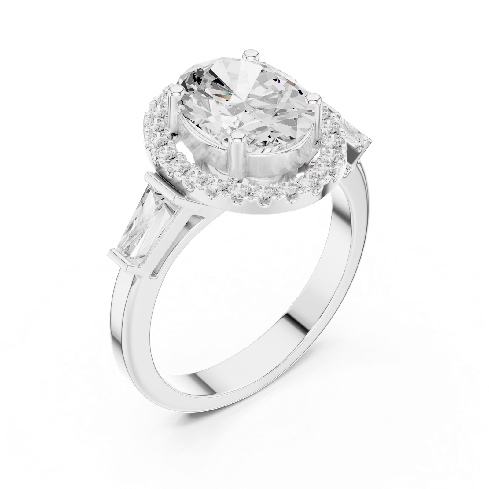 Gold Ring DDLR-342, Oval center stone, White Gold, view 2