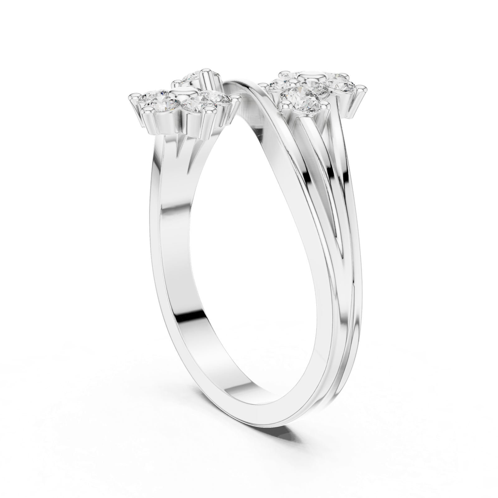 14K Solid Gold Lab Diamond Flower Cluster Ring, White Gold, view 1