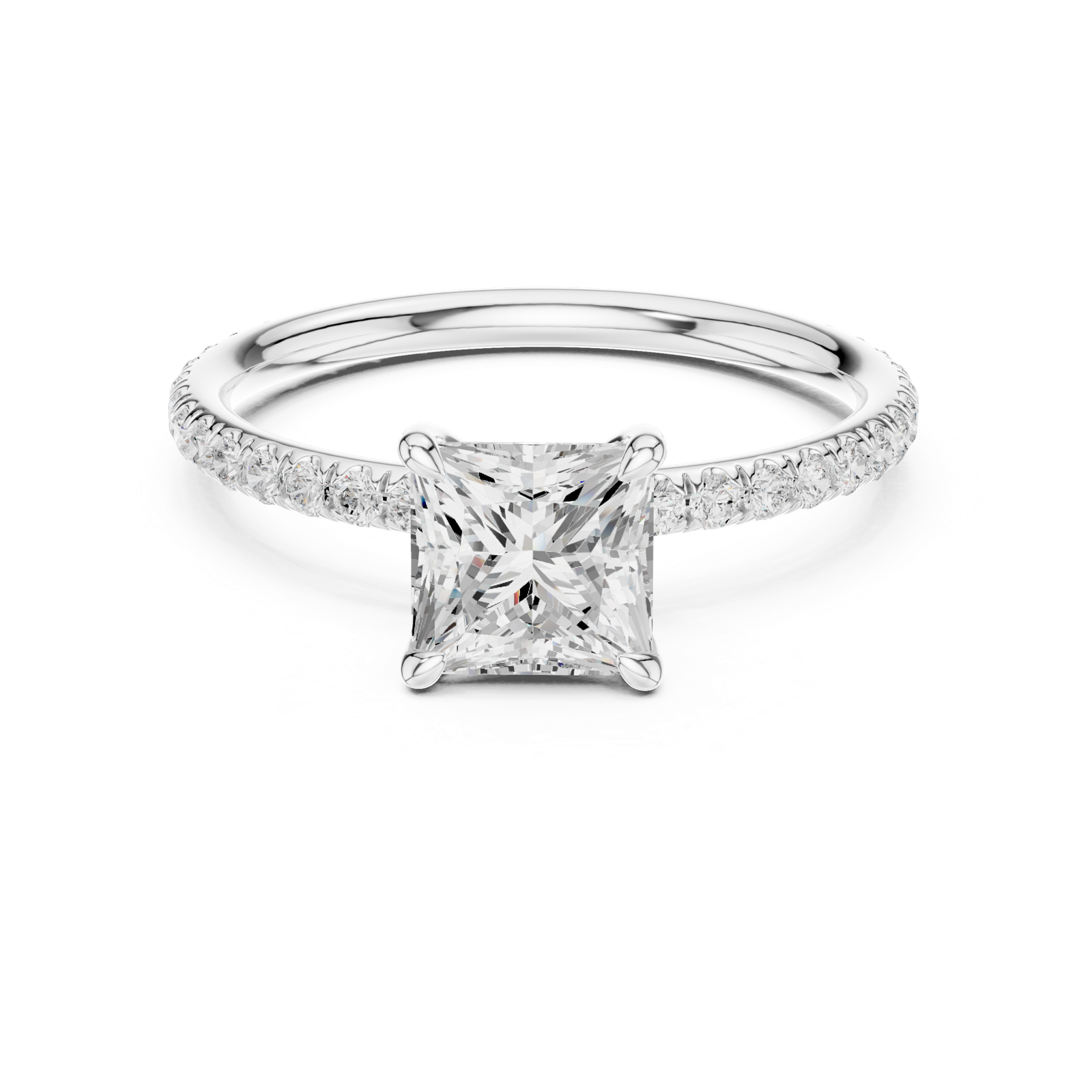 Gold Jewelry L36-15, Princess center stone, White Gold, view 4