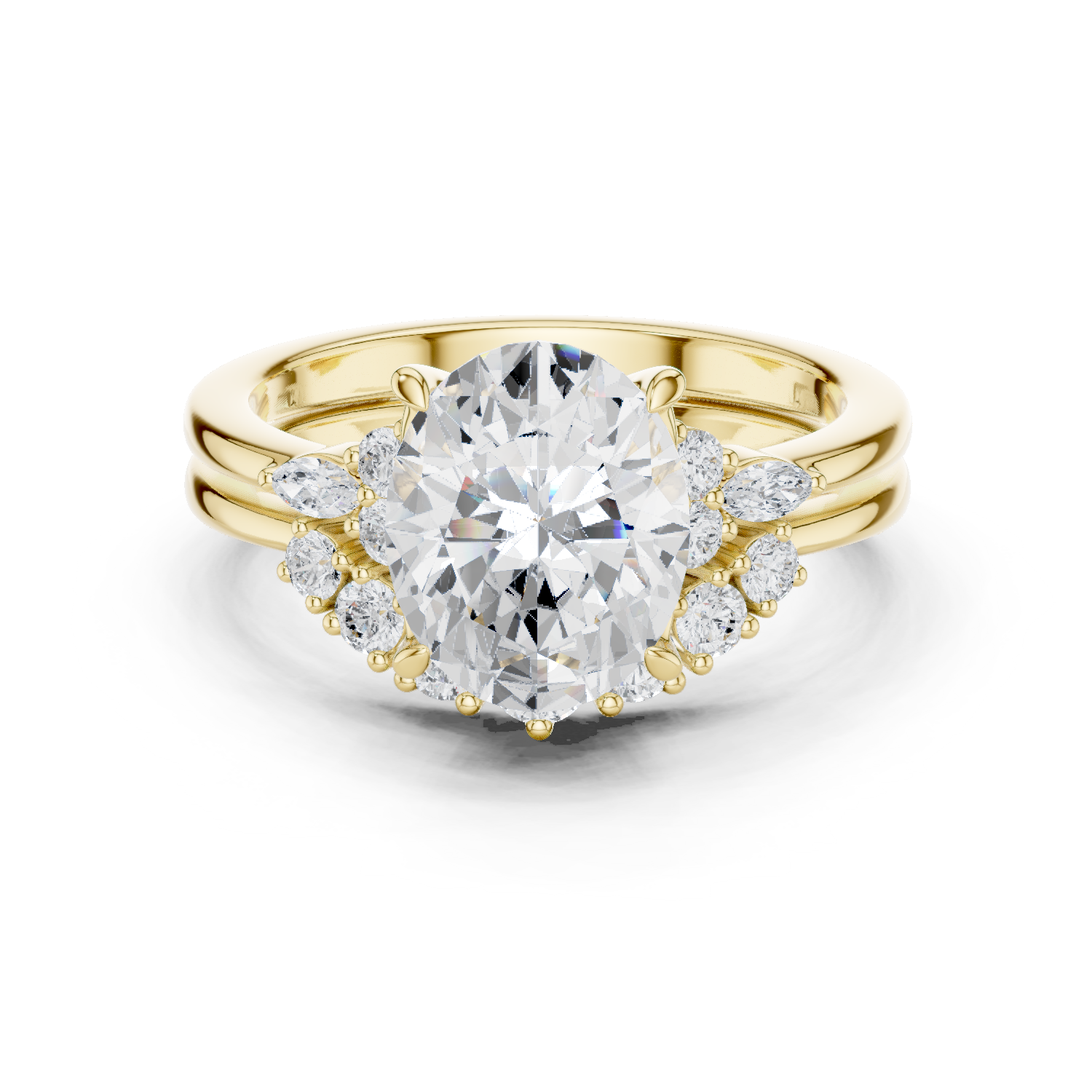 Gold Ring DDLR-440, Oval center stone, Yellow Gold