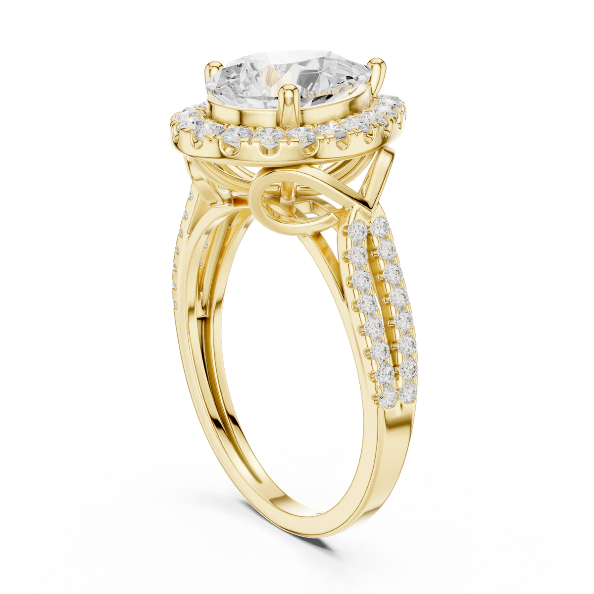 14K Solid Gold Lab Diamond Halo Ring, Yellow Gold, view 1