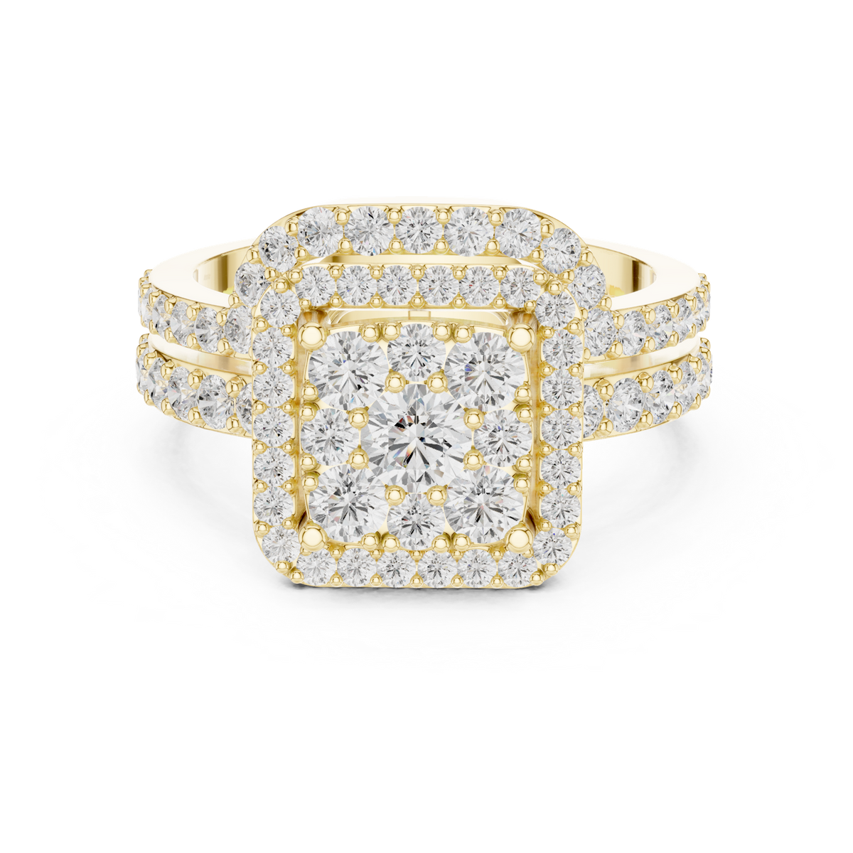 14K Solid Gold Lab Diamond Cluster Ring, Yellow Gold