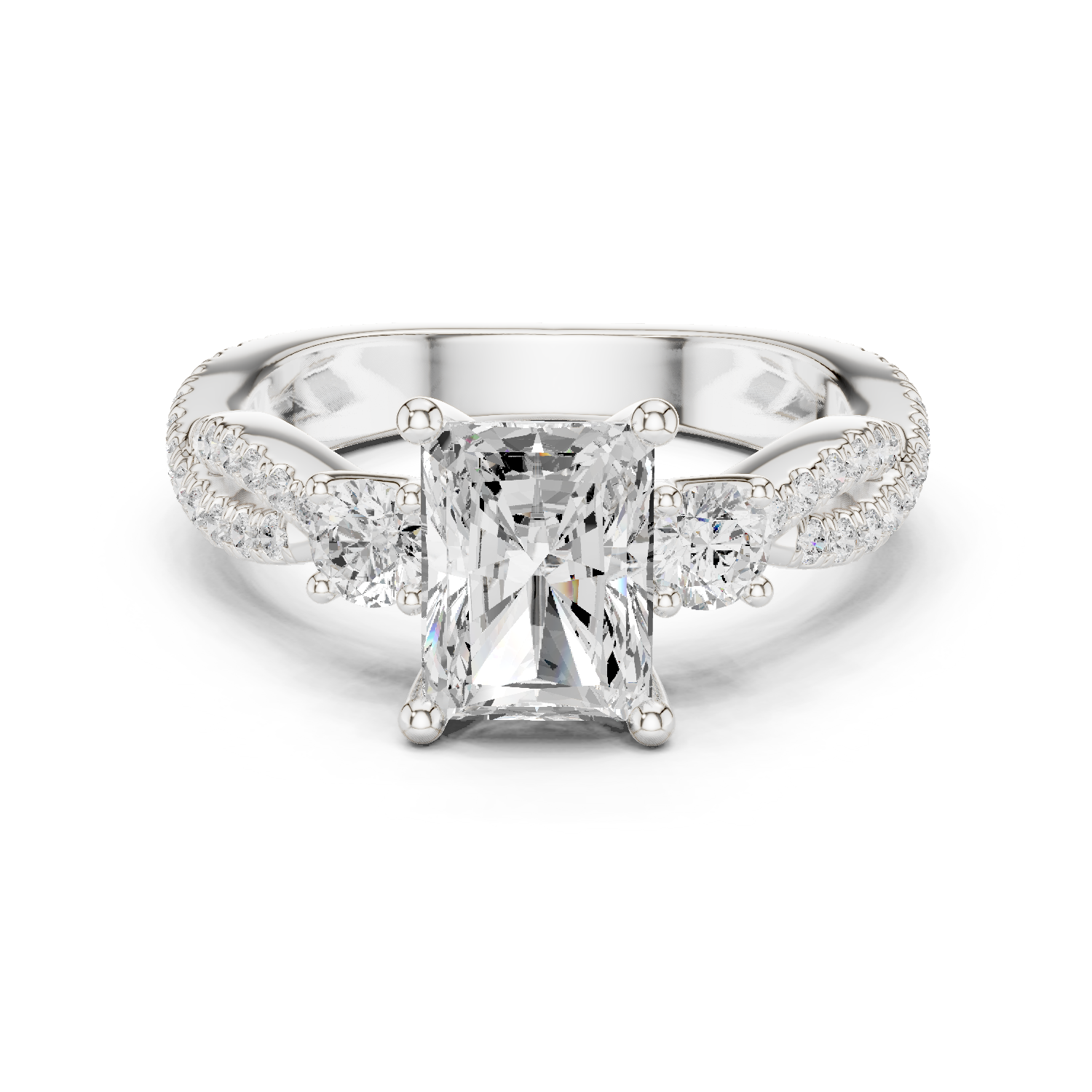 Gold Ring DDLR-281, Radiant center stone, White Gold