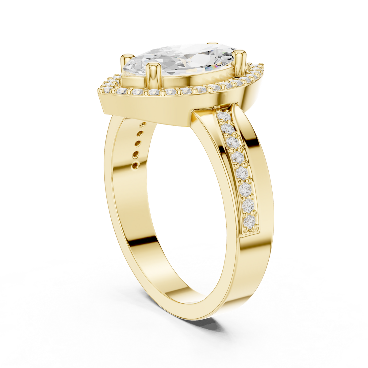 14K Solid Gold Lab Diamond Halo Ring, Yellow Gold, view 1