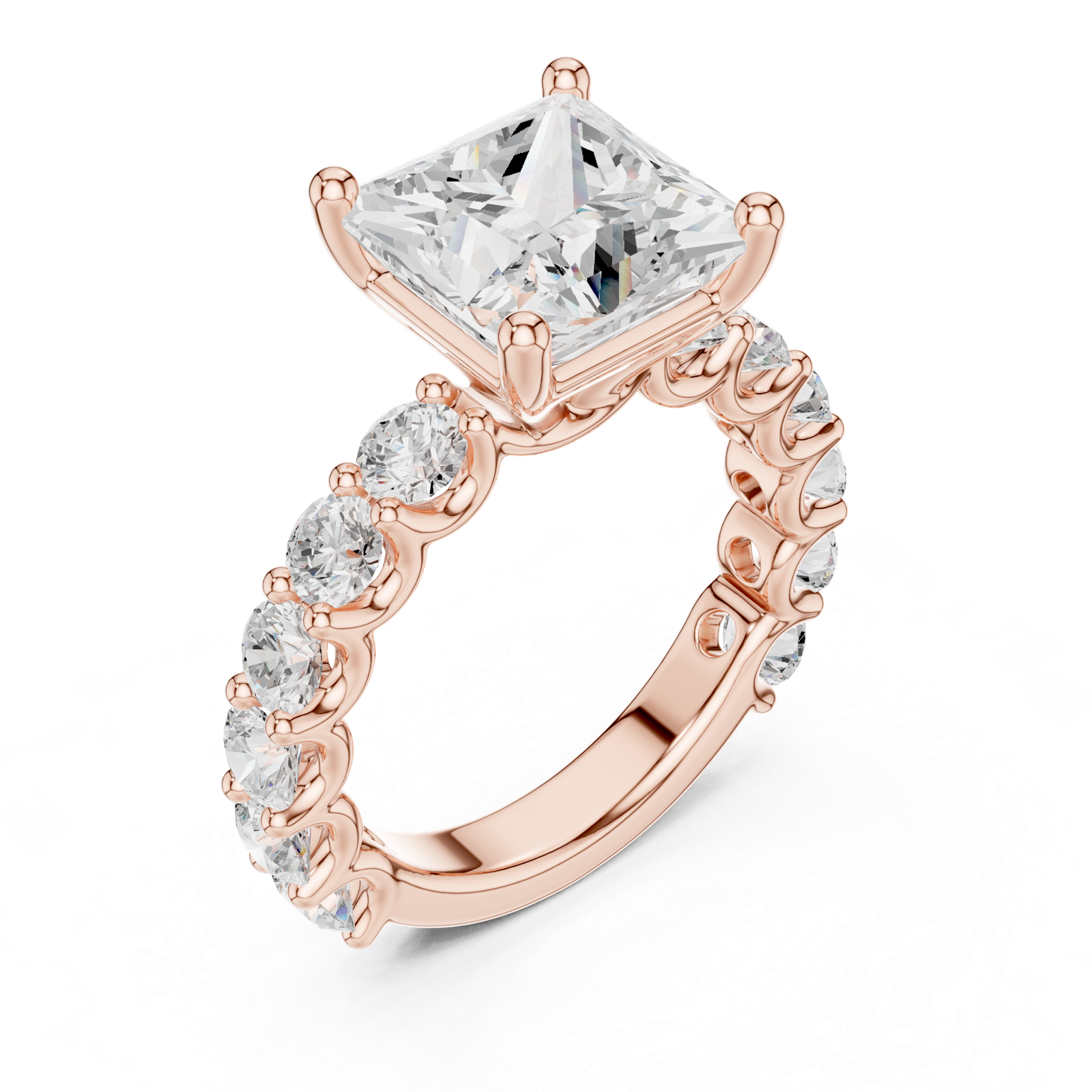 Gold Ring DDLR-087, Princess center stone, Rose Gold, view 2