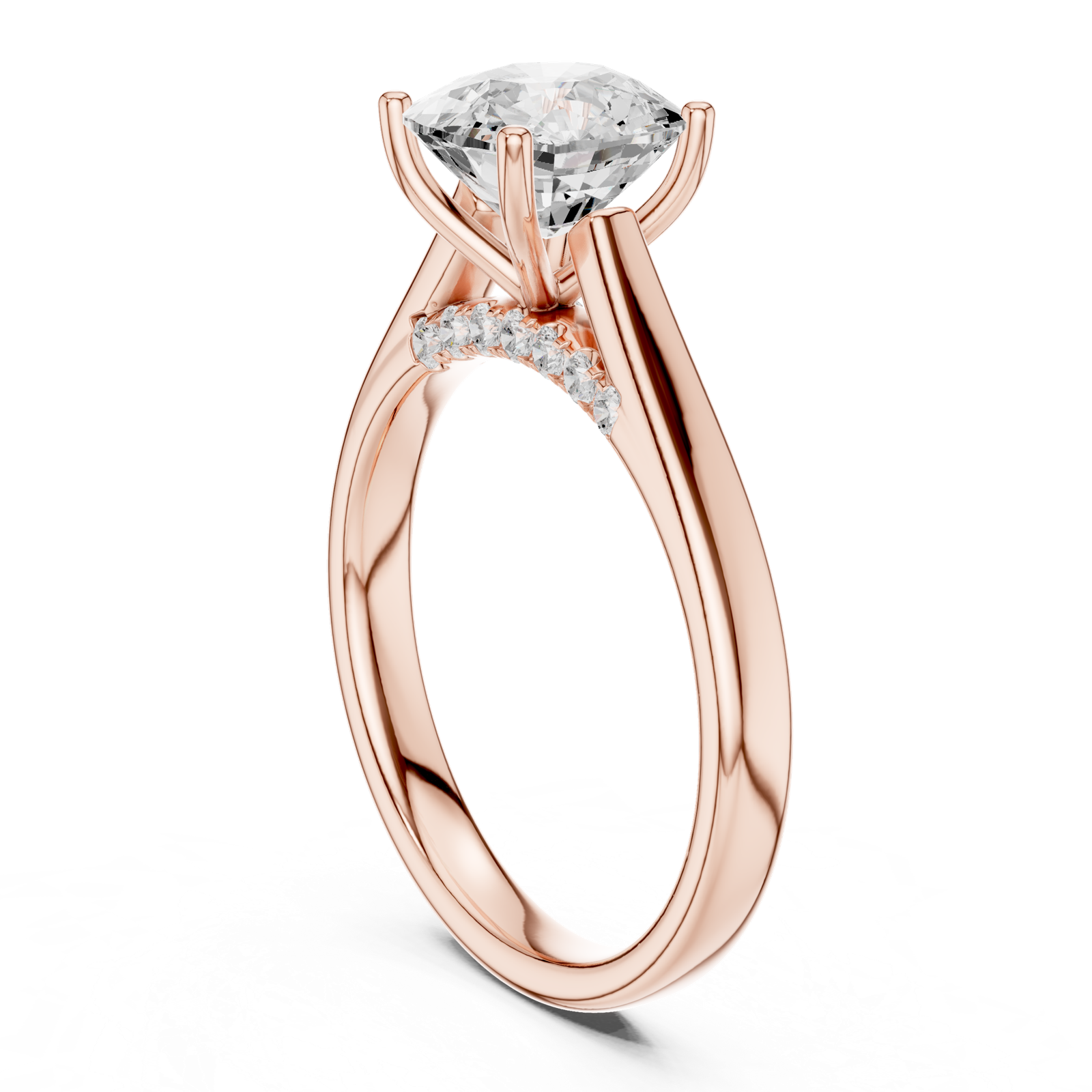 Gold Jewelry, Cushion center stone, Rose Gold, view 1