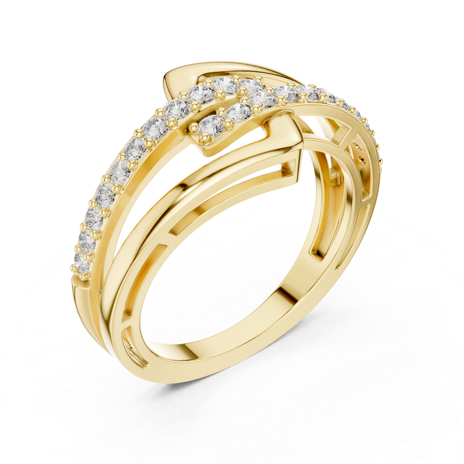 14K Solid Gold Lab Diamond Crossover Ring, Yellow Gold, view 2