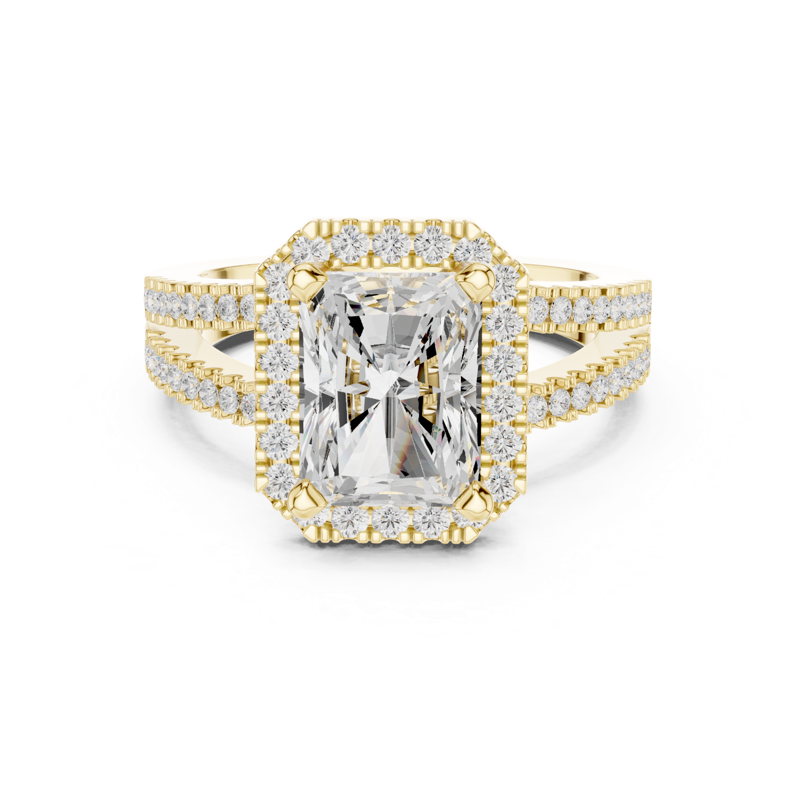 Gold Ring DDLR-350, Radiant center stone, Yellow Gold, view 4