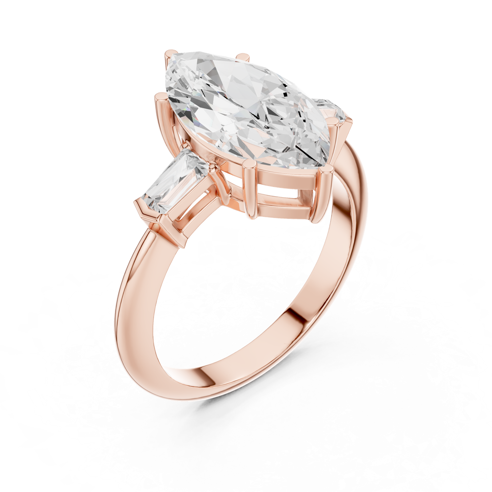 Gold Jewelry L35-67, Marquise center stone, Rose Gold, view 2