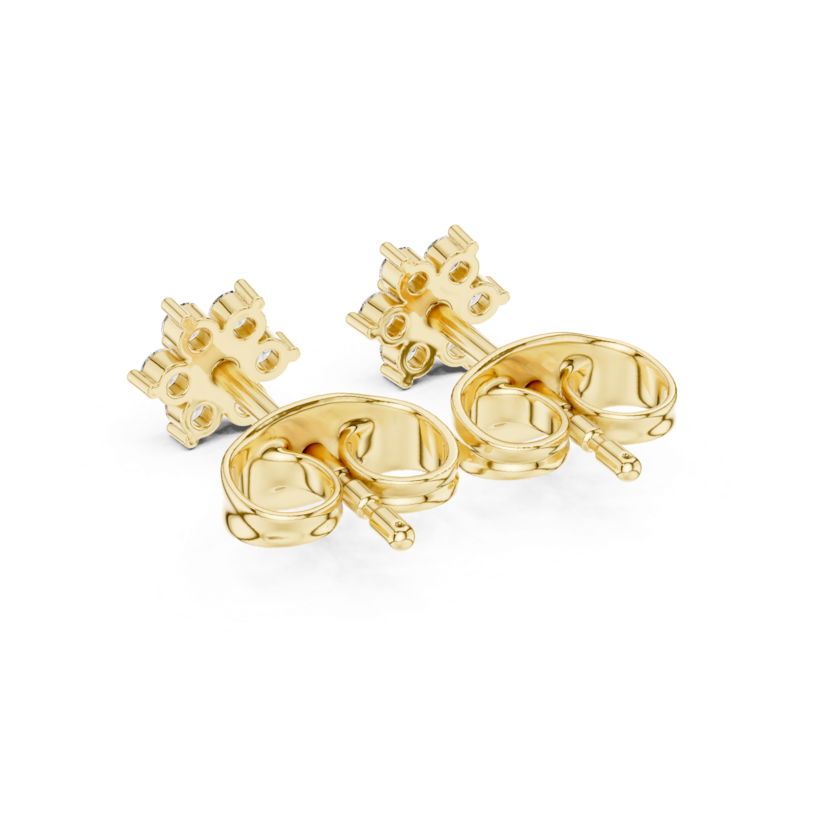 14K Solid Gold Lab Diamond Flower Cluster Earrings, Yellow Gold, view 3