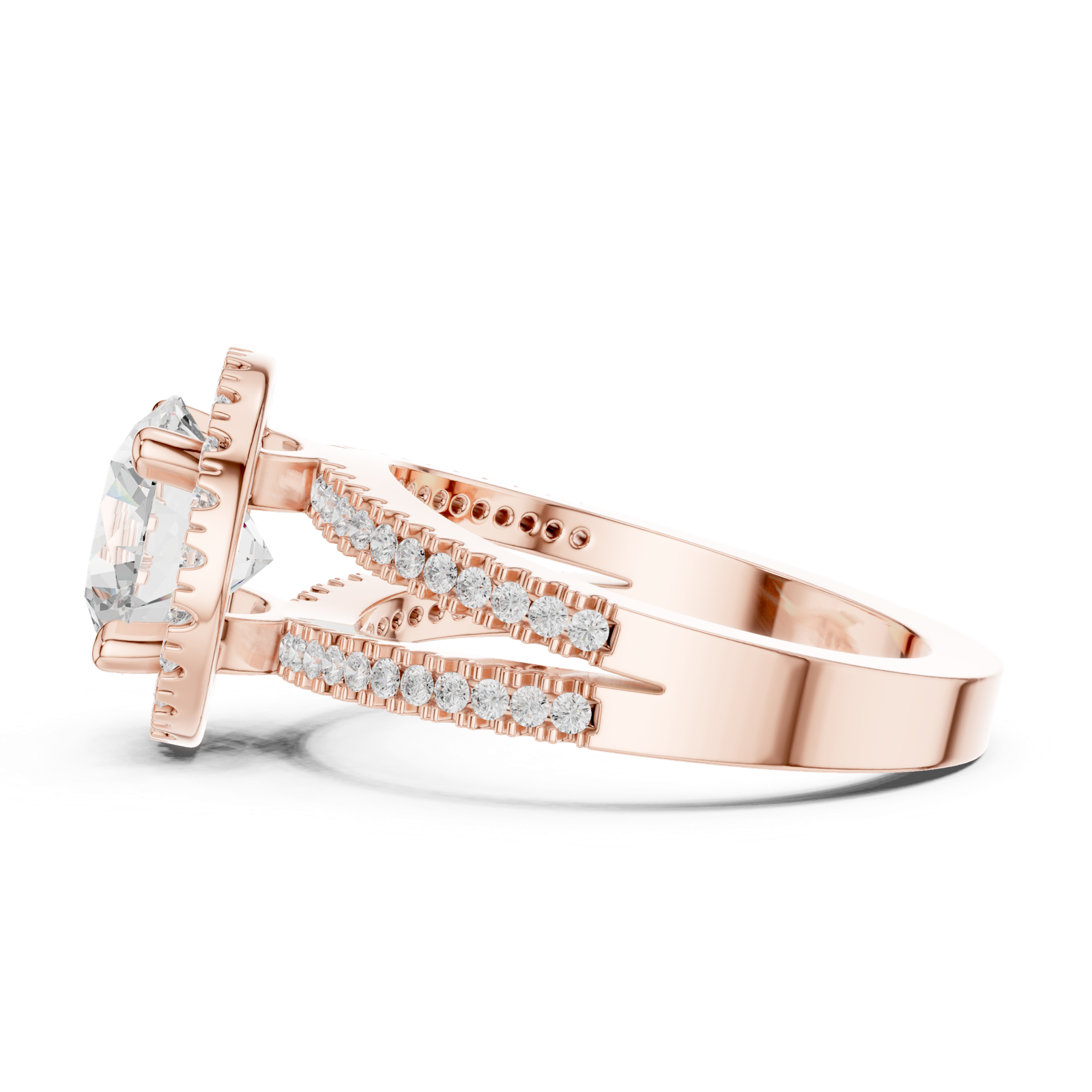 Gold Ring DDLR-350, Round center stone, Rose Gold, view 3