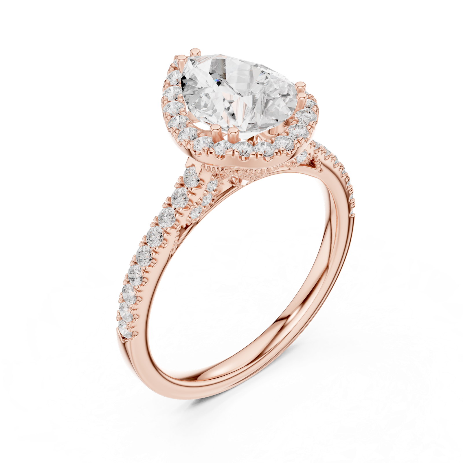 Gold Ring DDLR-255, Pear center stone, Rose Gold, view 2