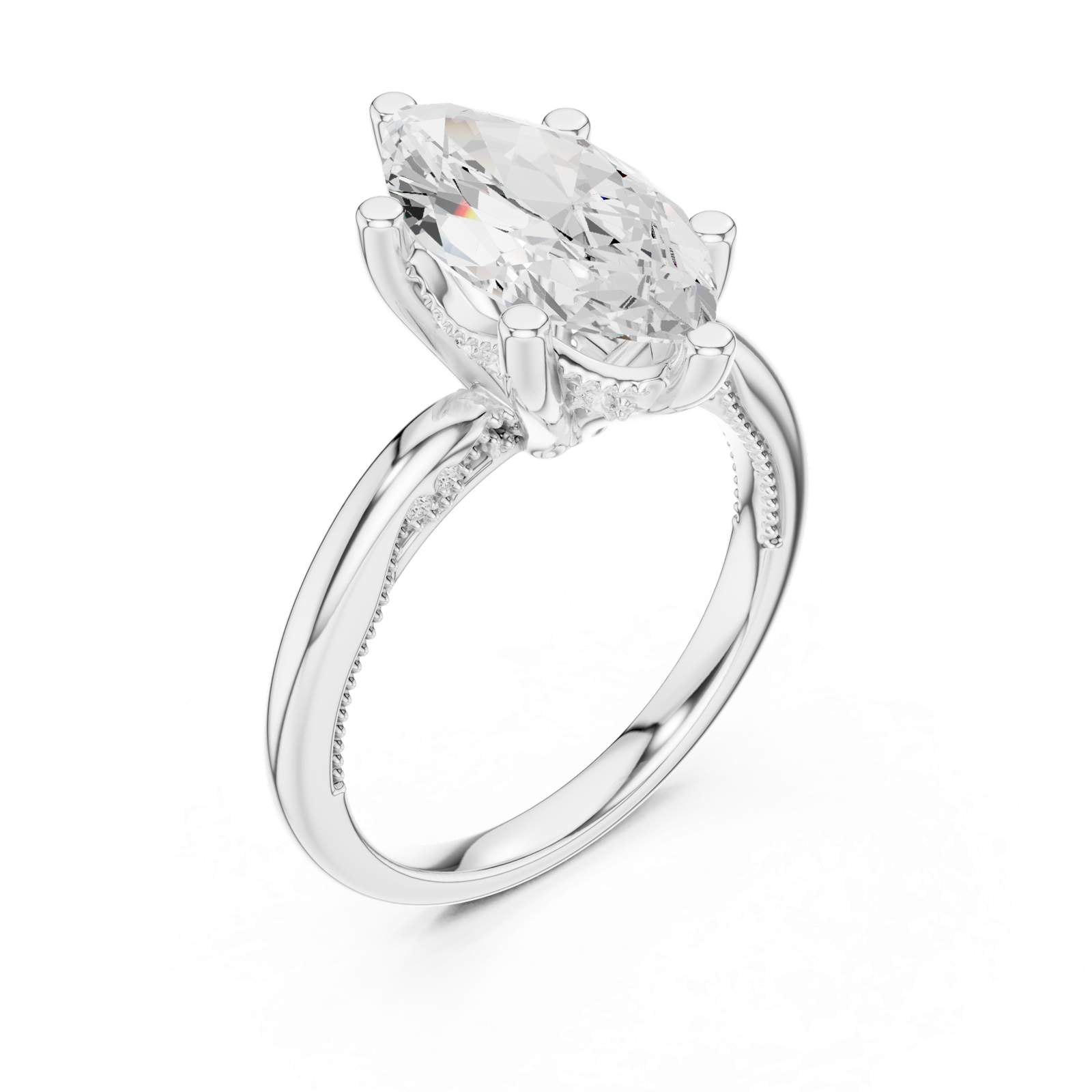 Gold Ring DDLR-175, Marquise center stone, White Gold, view 2