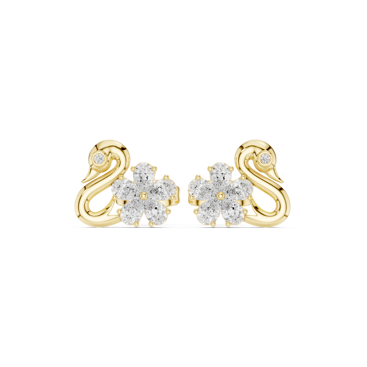 14K Solid Gold Lab Diamond Cluster Earrings, Yellow Gold