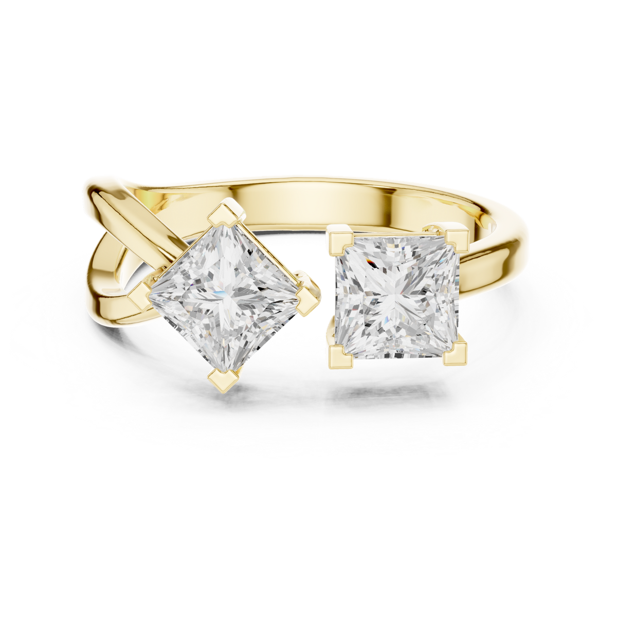 14K Solid Gold Lab Diamond Crossover Ring, Yellow Gold