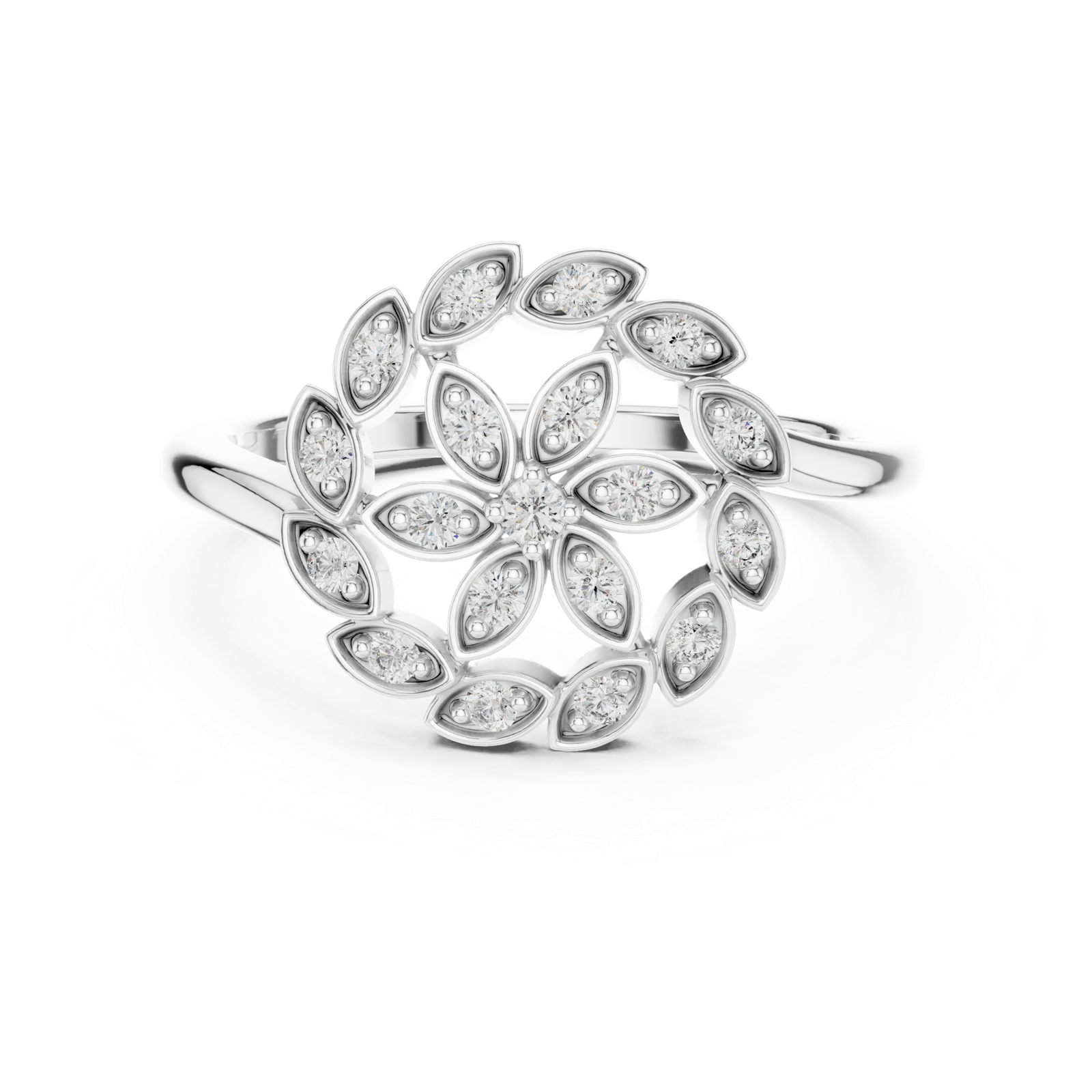 14K Solid Gold Lab Diamond Flower Cluster Ring, White Gold