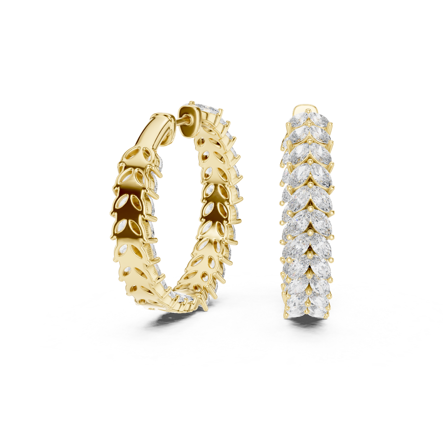 14K Solid Gold Lab Diamond Huggie Earrings, Yellow Gold, view 1