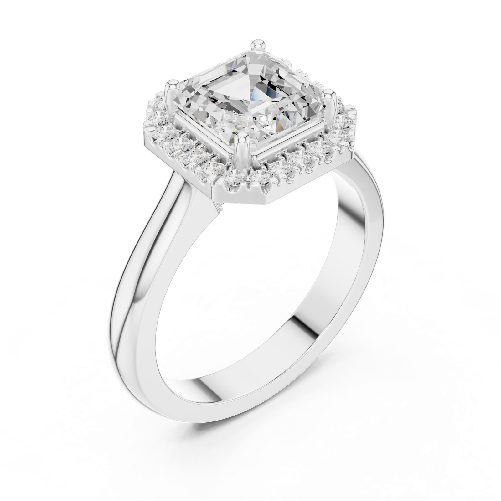 Gold Ring, Asscher center stone, White Gold, view 2
