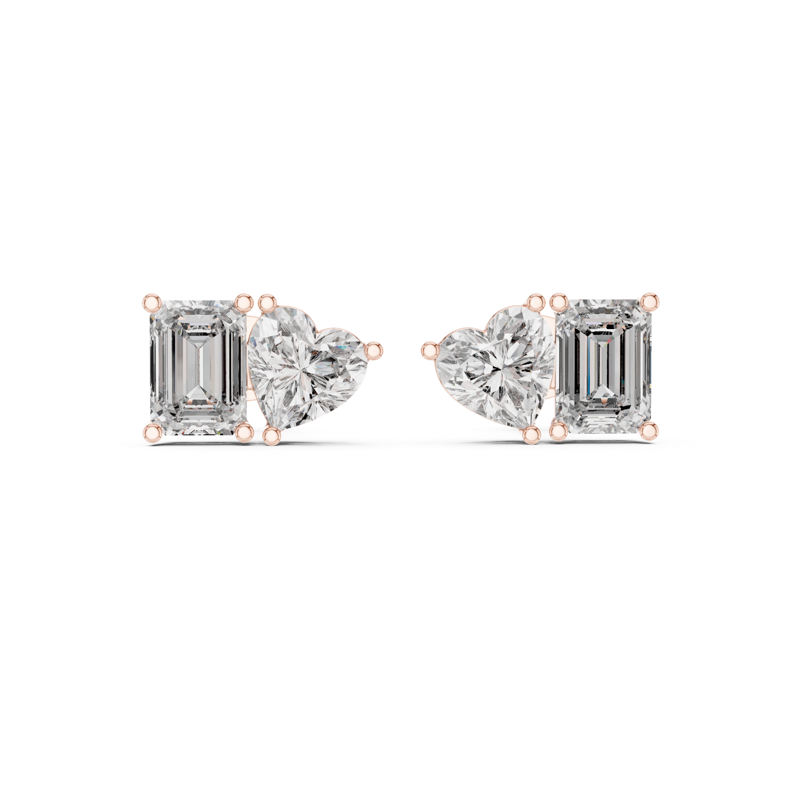 14K Solid Gold Lab Diamond Cluster Earrings, Rose Gold