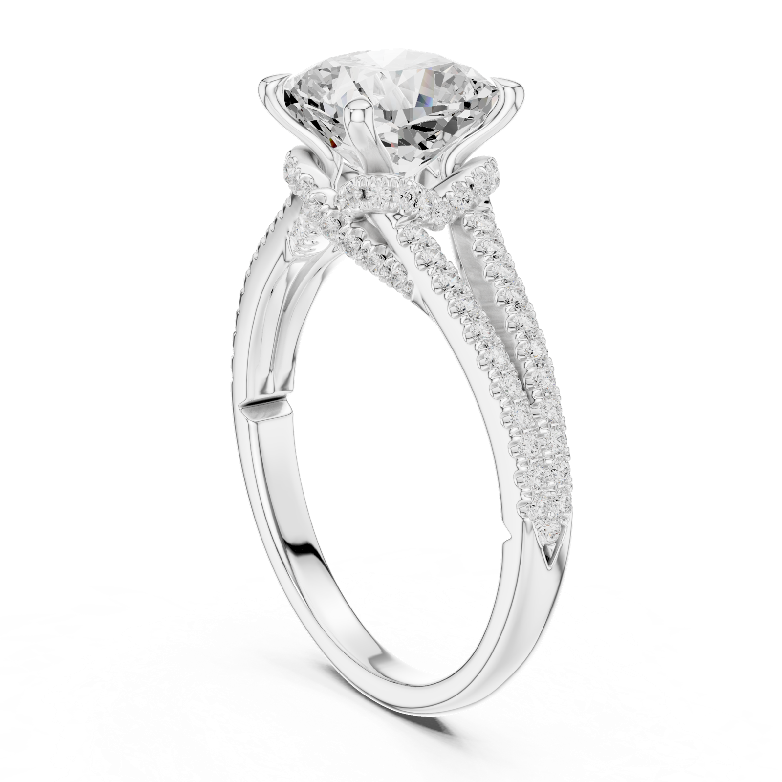 Gold Ring DDLR-252, Cushion center stone, White Gold, view 1