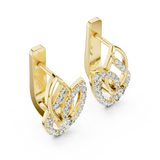 14K Solid Gold Lab Diamond Leaf Drop Earrings, Yellow Gold, view 2