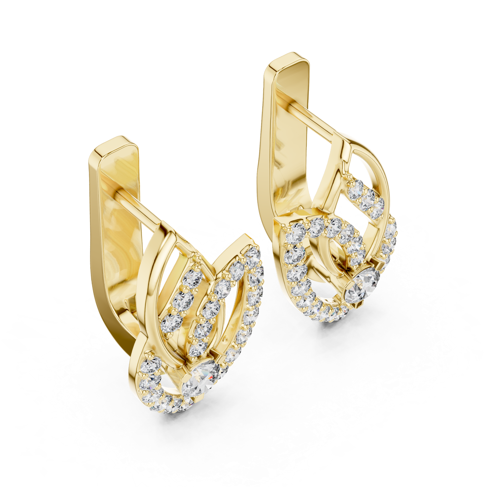 14K Solid Gold Lab Diamond Leaf Drop Earrings, Yellow Gold, view 2