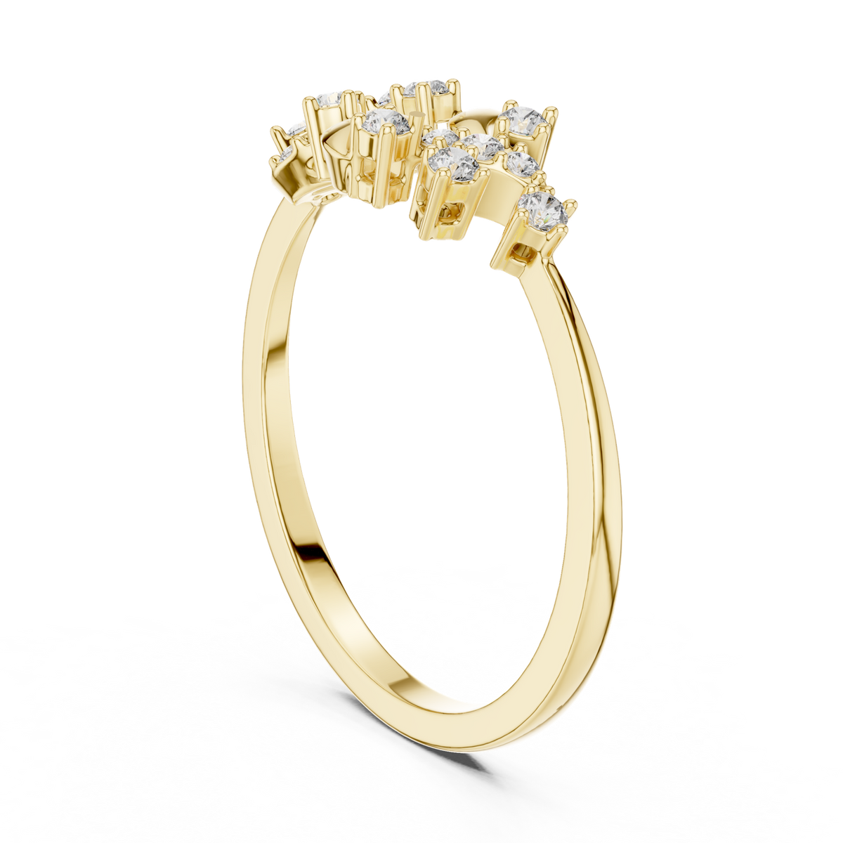 14K Solid Gold Lab Diamond Leaf Cluster Ring, Yellow Gold, view 1