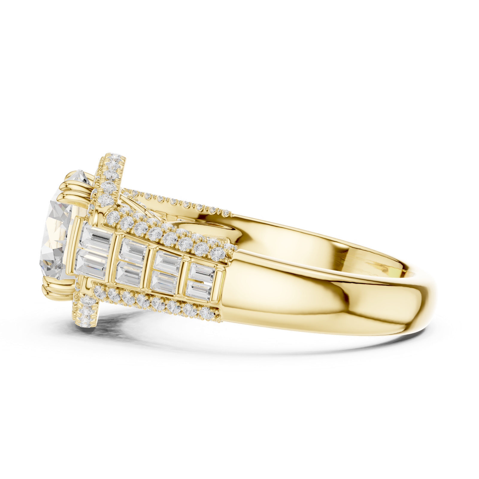 Gold Ring, Round center stone, Yellow Gold, view 3