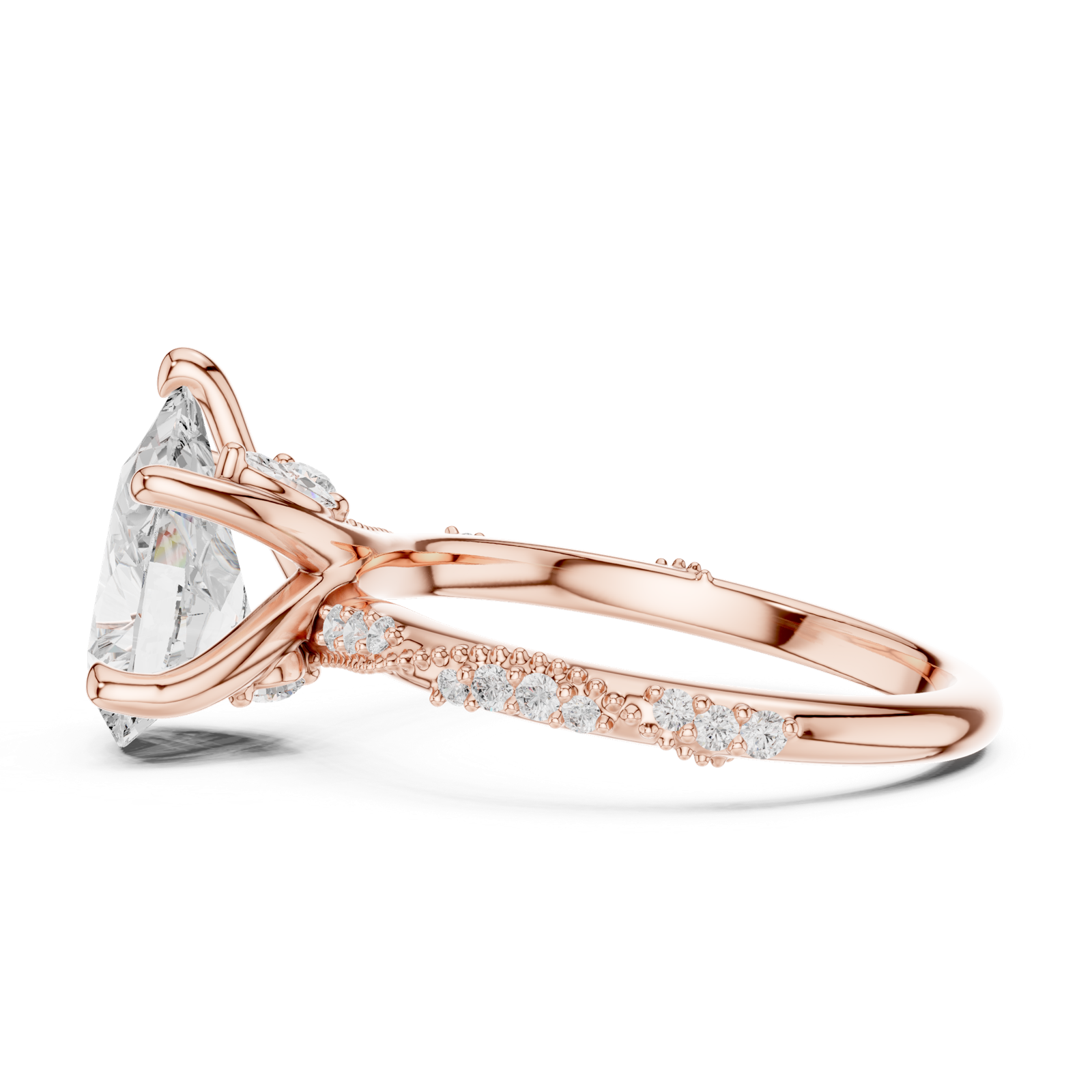 Gold Ring DDLR-167, Pear center stone, Rose Gold, view 3