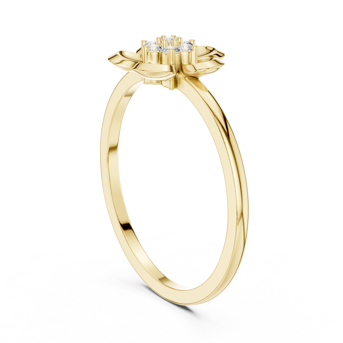 14K Solid Gold Lab Diamond Flower Cluster Ring, Yellow Gold, view 1