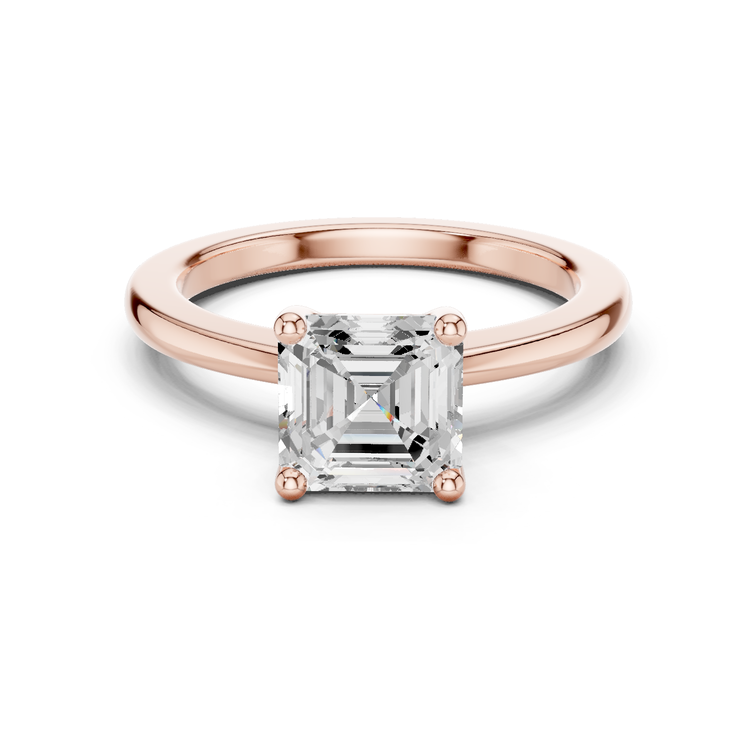 Gold Ring DDLR-032, Asscher center stone, Rose Gold
